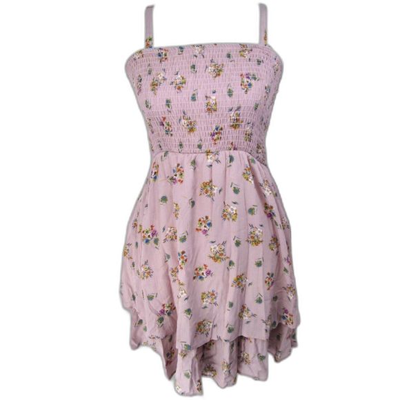 French Gray Lilac Floral Print Smocked Top Mini Dress S Preloved (RK58) - Picture 1 of 12